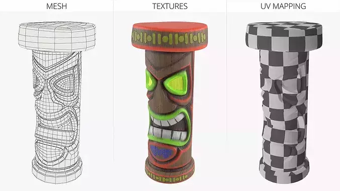 Tribal Face Stool with Red Border Multicolor 3D model 6