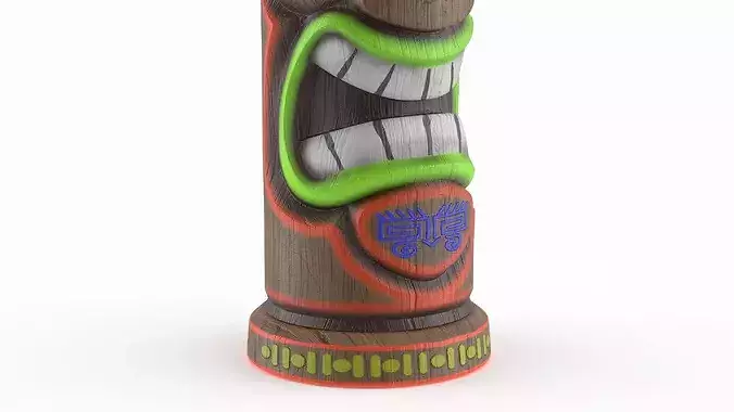 Tribal Face Stool with Red Border Multicolor 3D model 4