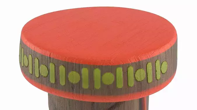 Tribal Face Stool with Red Border Multicolor 3D model 5