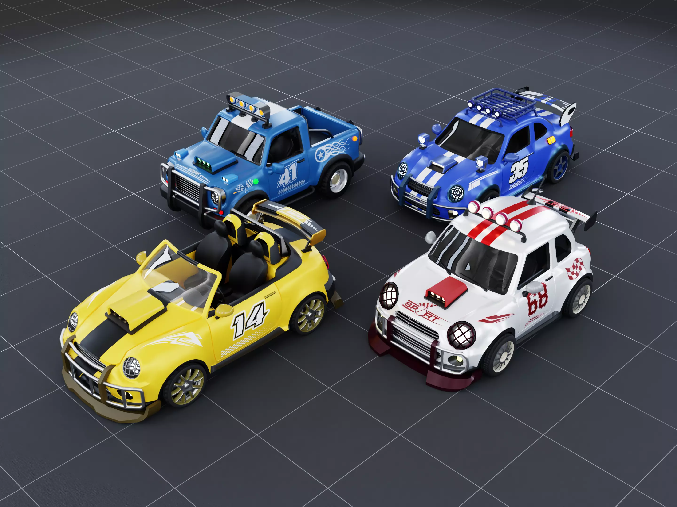 Racing Car Pickup Rally Car Roadster Sport Coupe Low-poly 3D model
