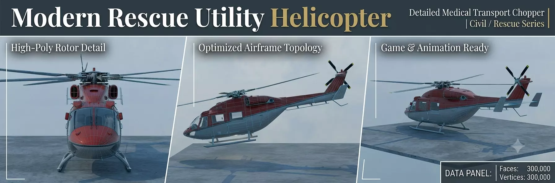 Animated Modern Rescue Helicopter 3D model