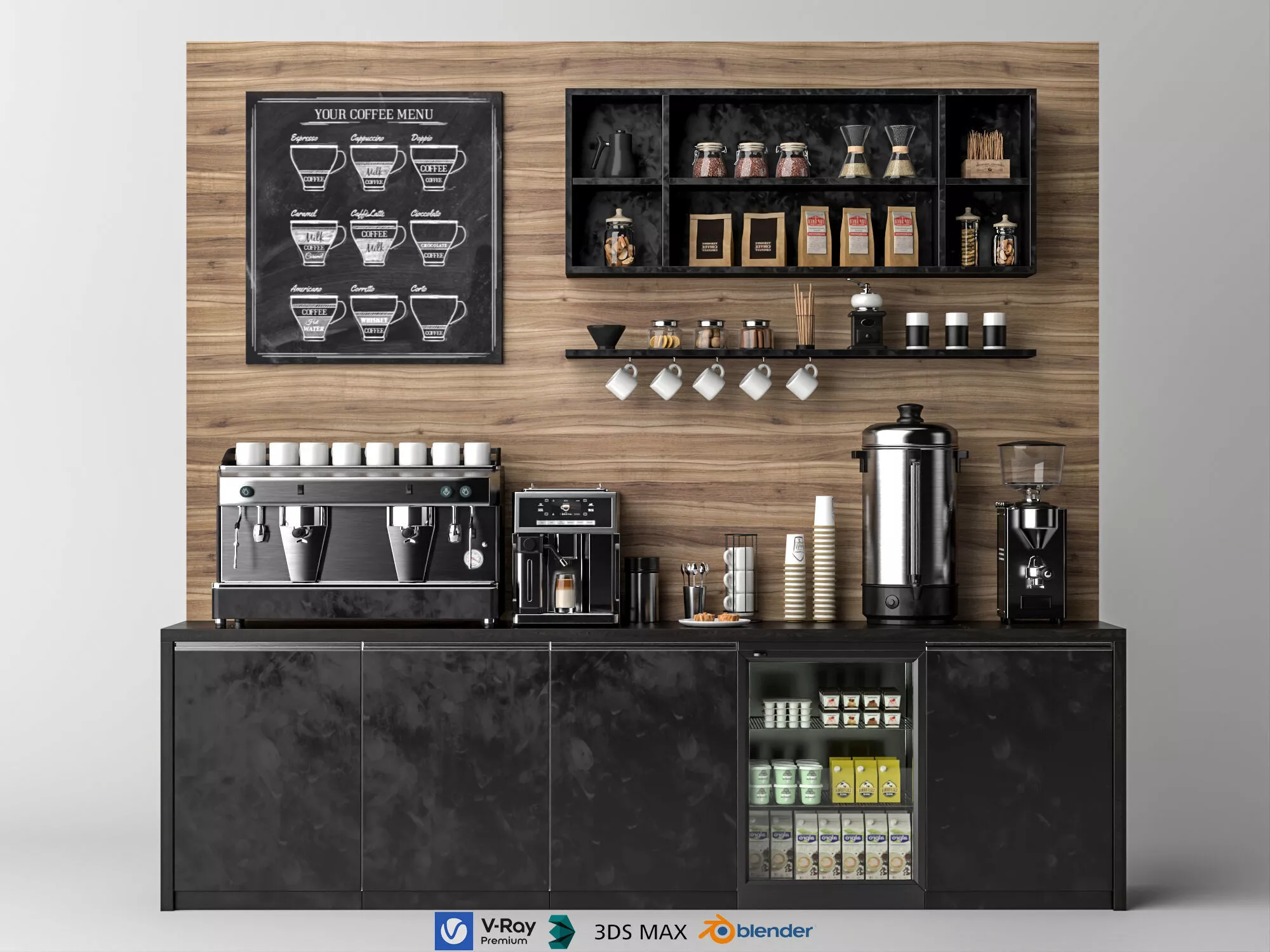 Modern Coffee Station and Espresso Bar Setup Low-poly 3D model