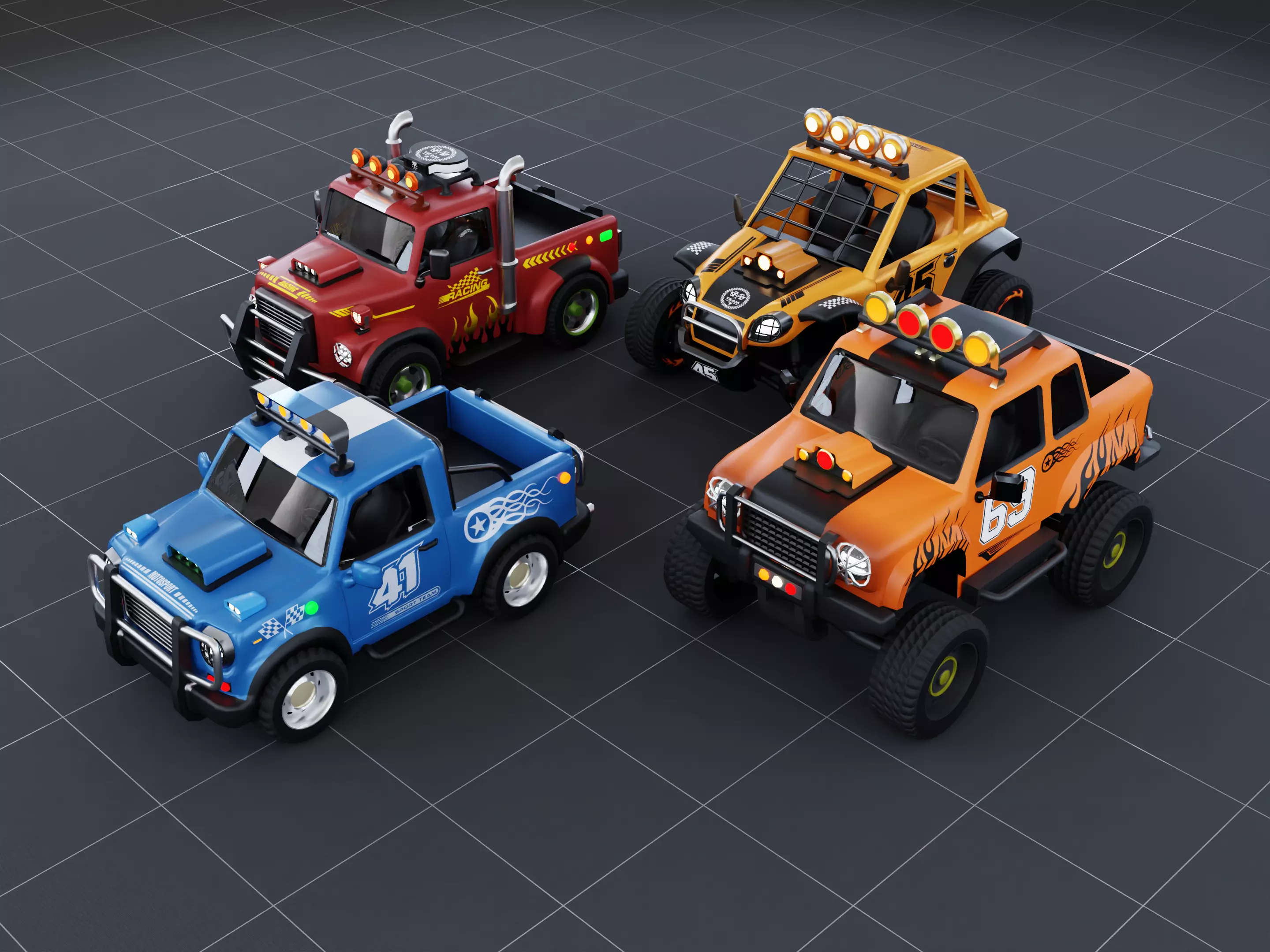 Racing Car Buggy Monstar Truck Pickup Truck Low-poly 3D model