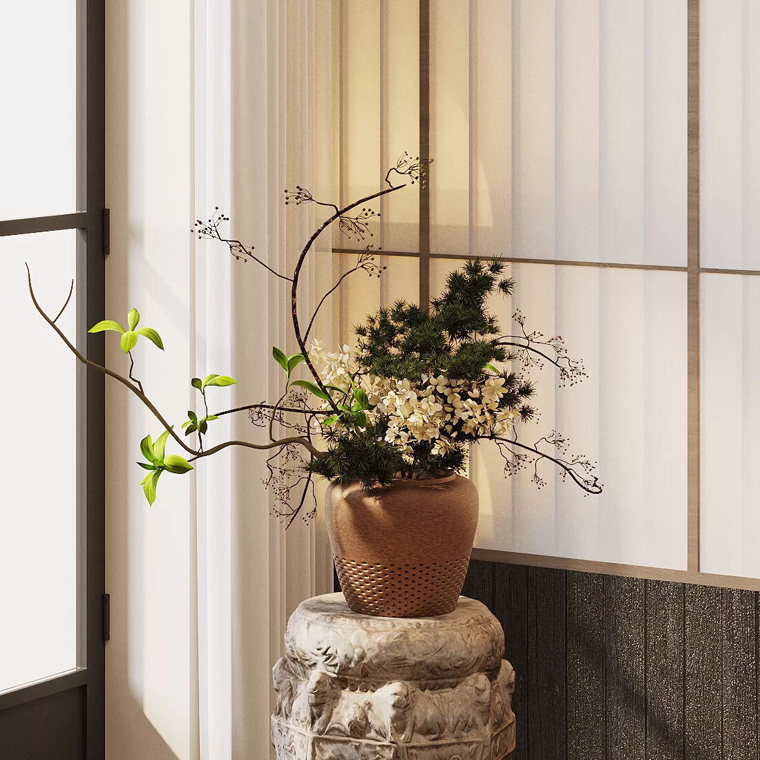 Wabi - sabi - style dried flower arrangement 3D model