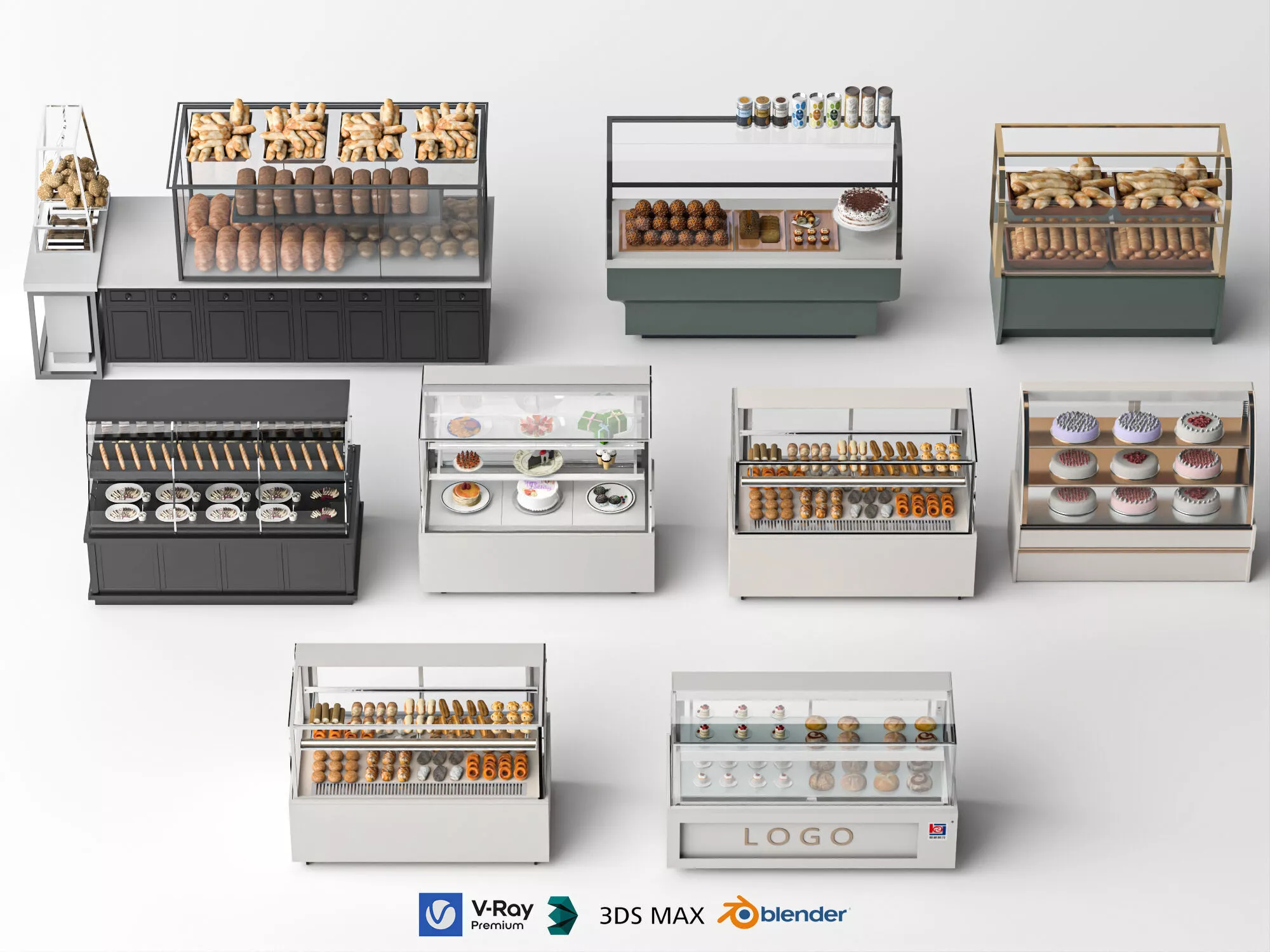 Bakery Display Cases Collection Low-poly 3D model