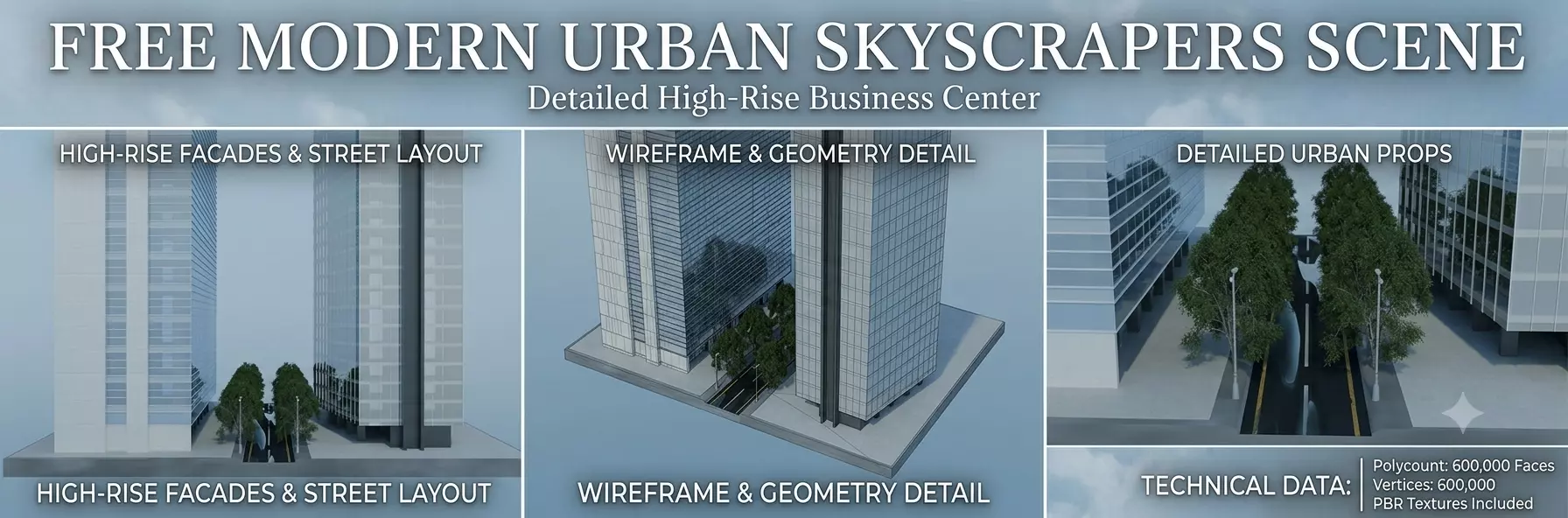 FREE Modern Urban Skyscrapers Scene City Street Buildings Free 3D model