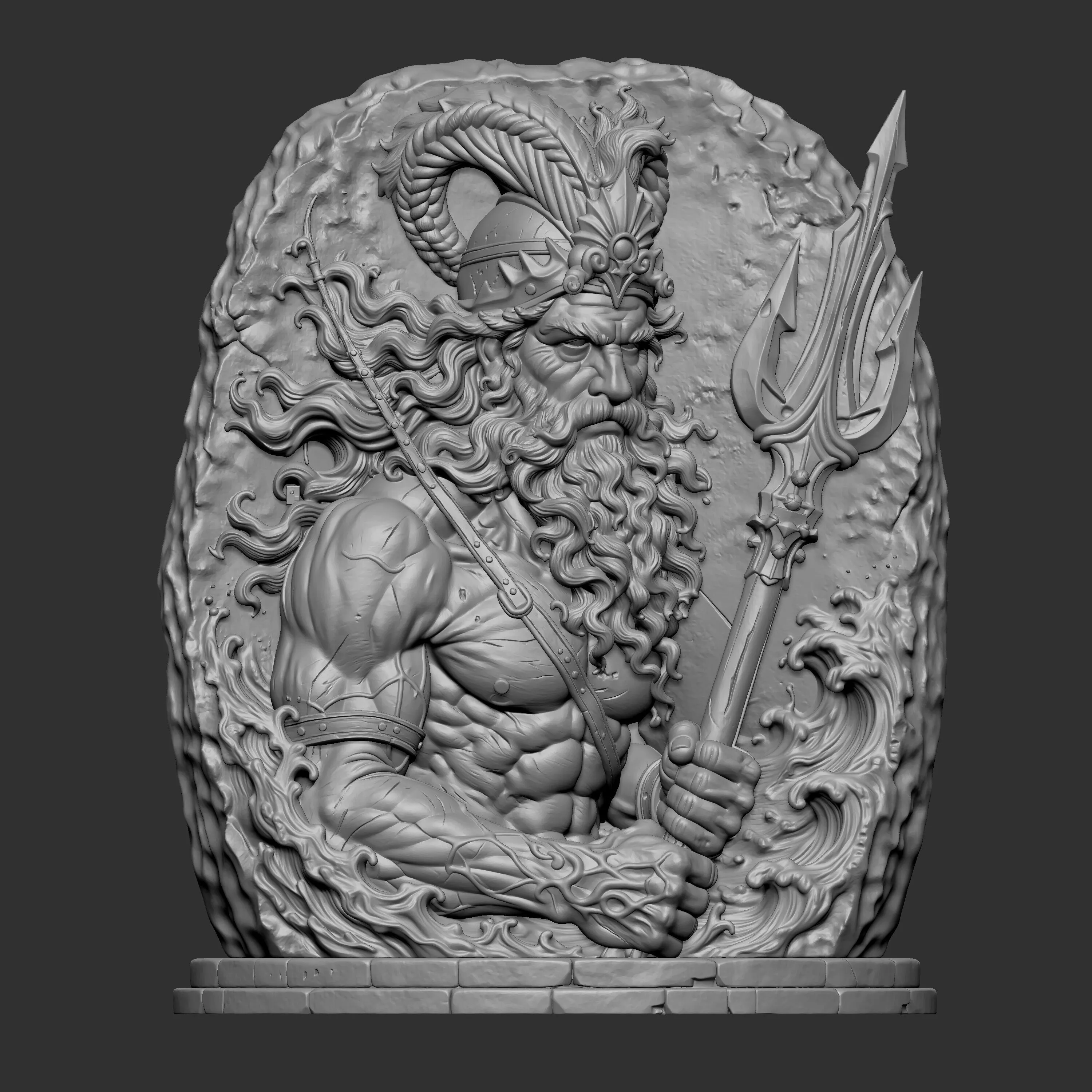 3D bas-relief model of Poseidon 3D print model