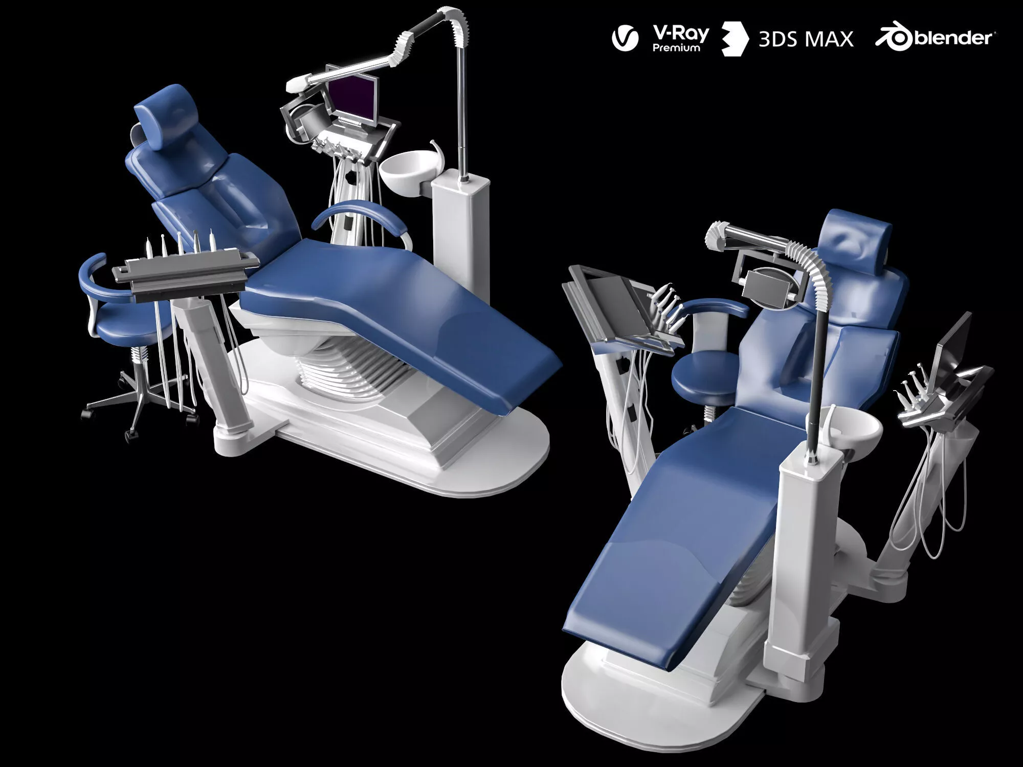 Dental Chair and Unit Collection Low-poly 3D model