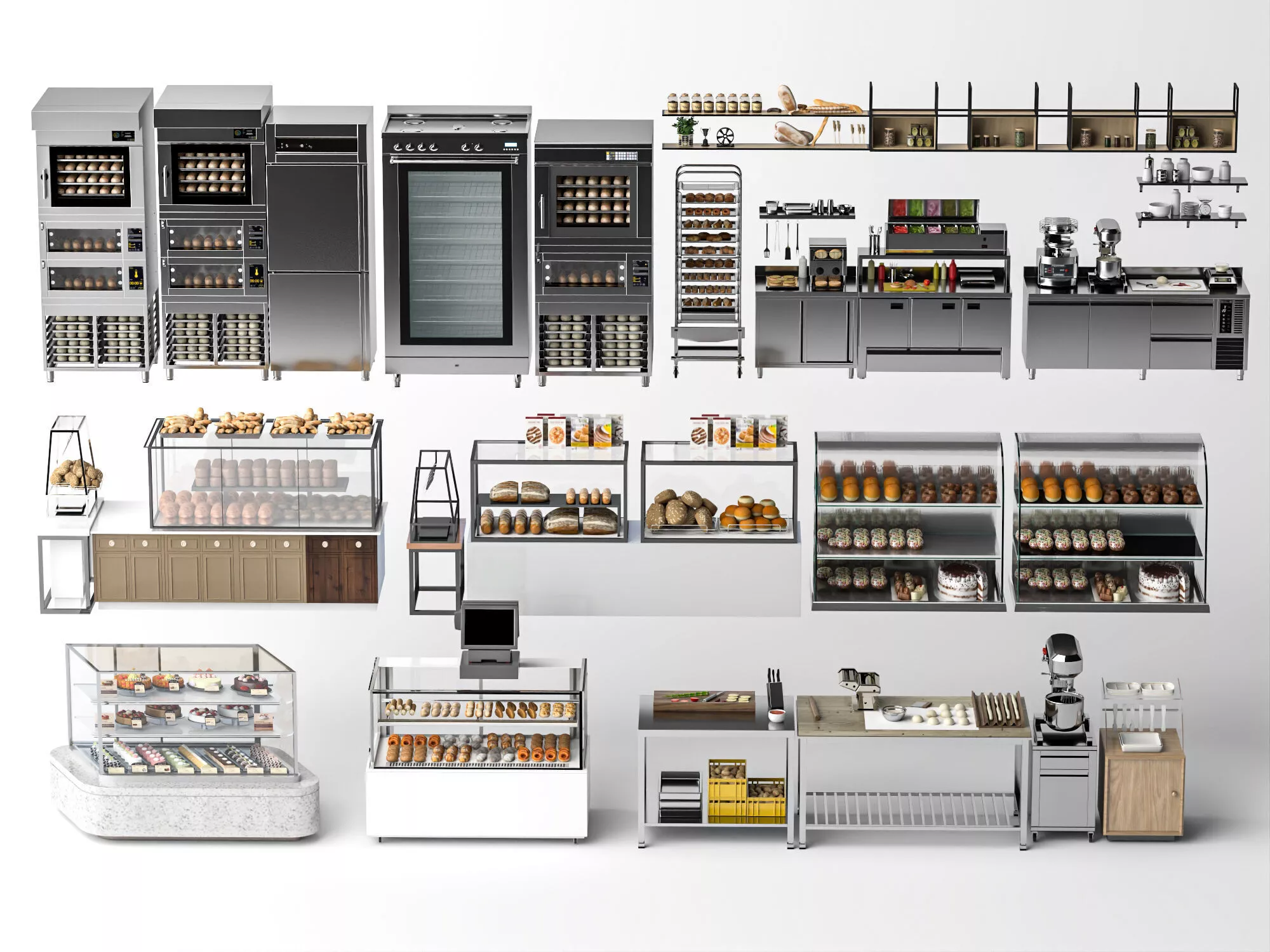 Bakery Equipment and Display Collection Low-poly 3D model