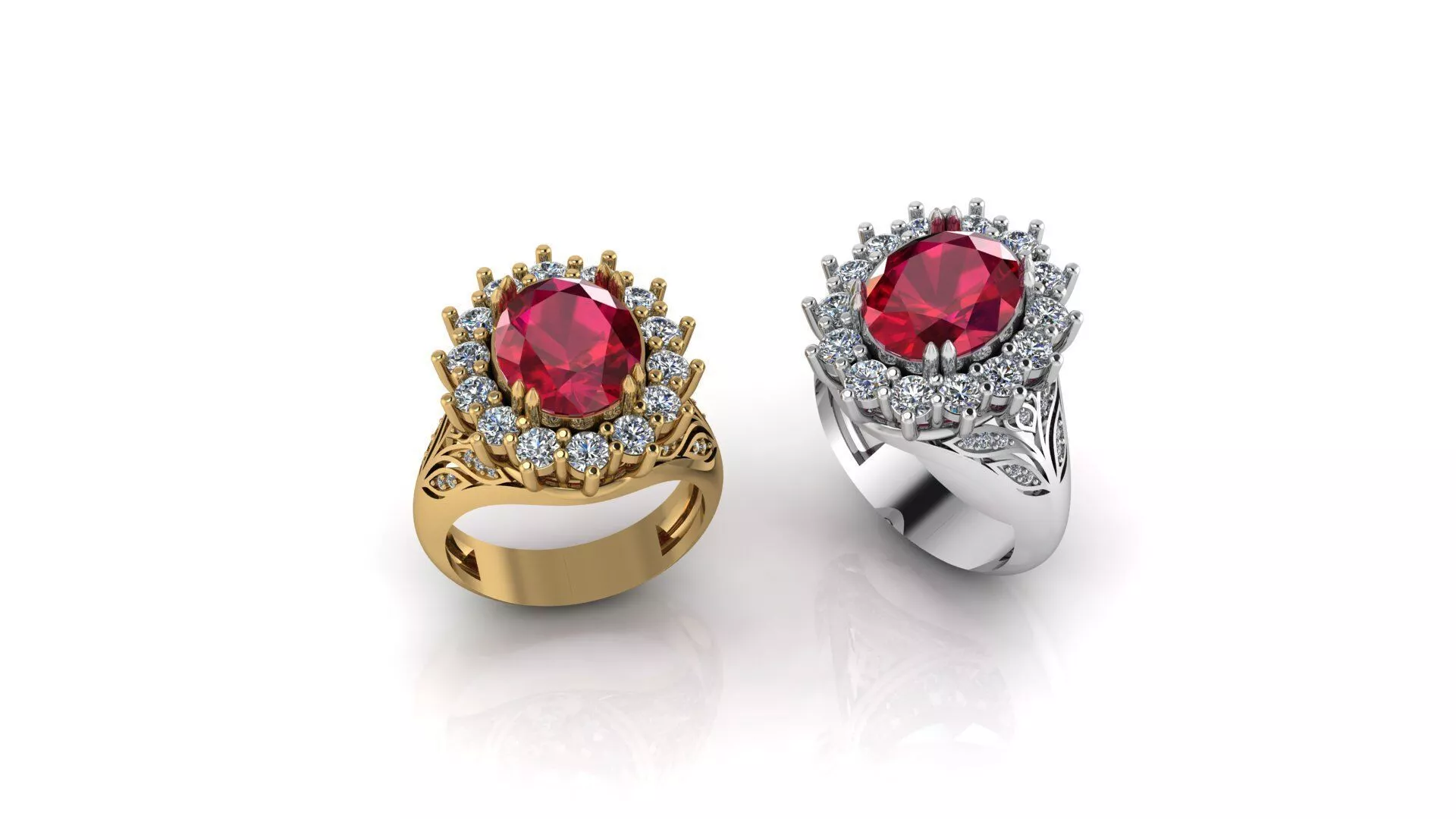 Luxury Ruby Halo Ring Jewelry CAD Model l STL 3DM 3D print model