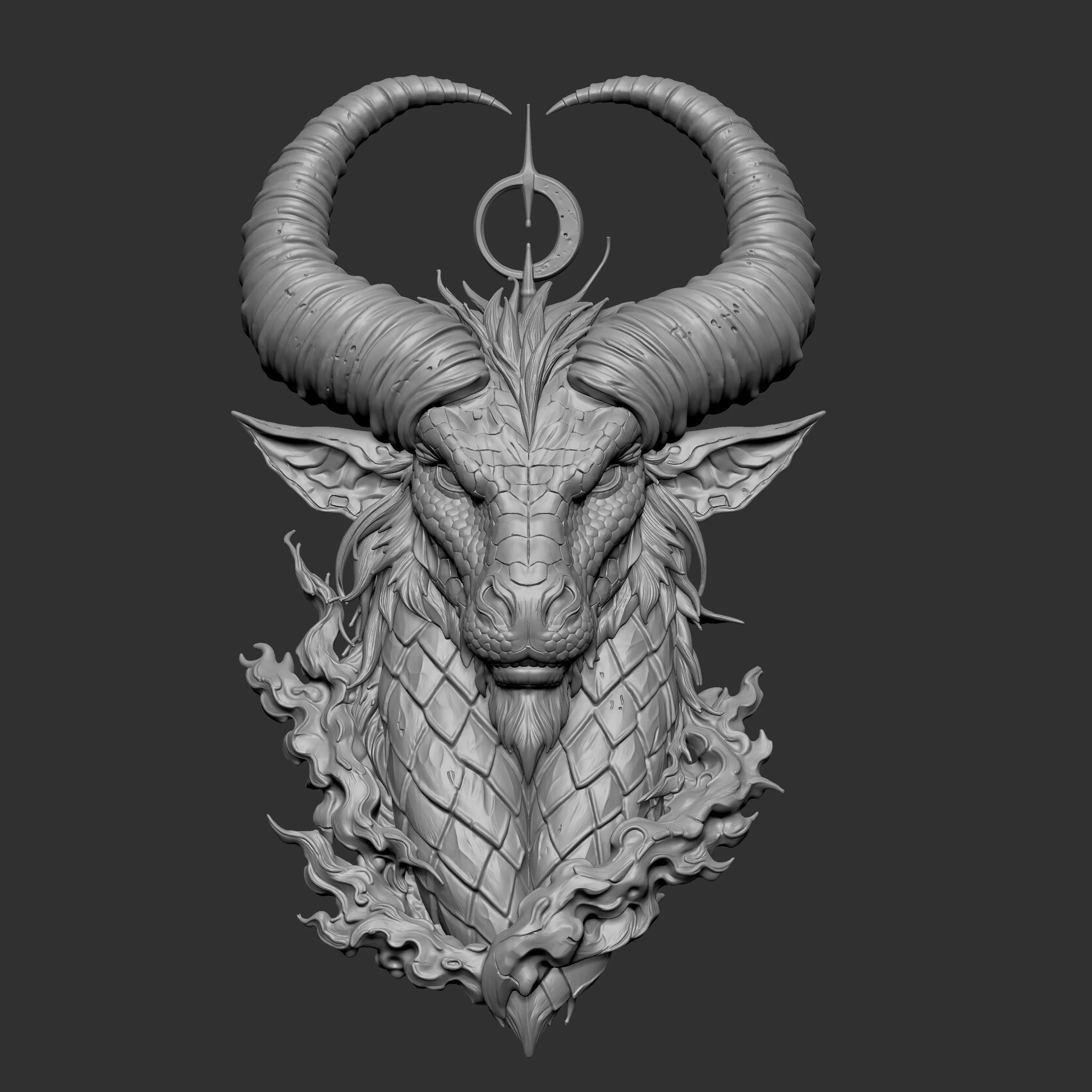 3D digital sculpture horned dragon goat beast 3D print model