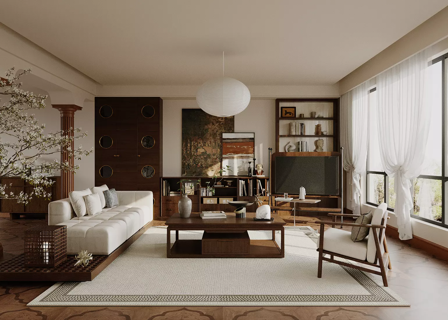 modern light luxury living and dining room 3D model