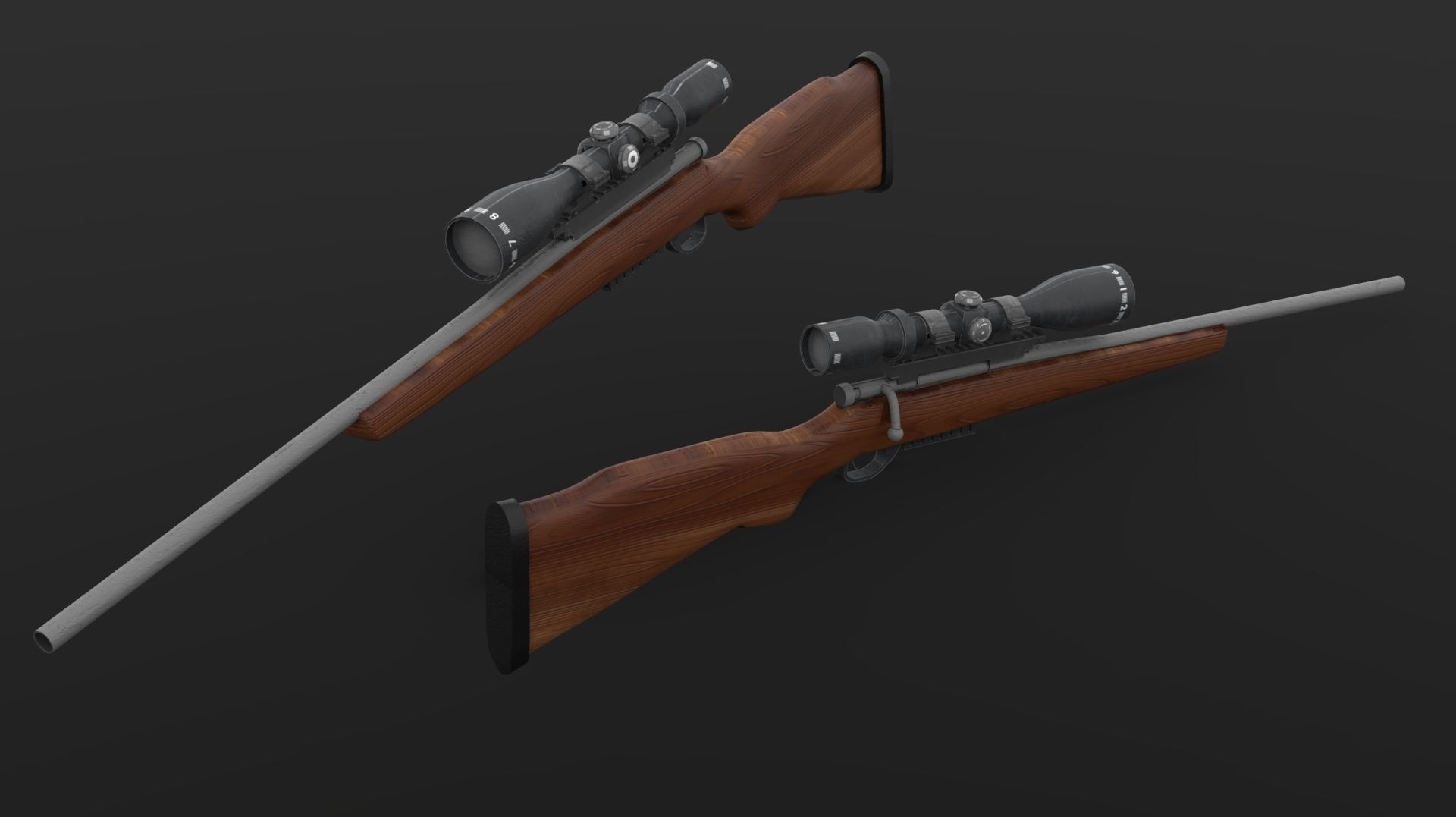 Hunting Rifle Low-poly 3D model_1