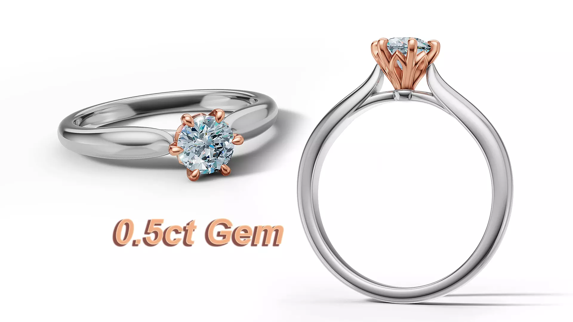 Solitaire Ring Half Carat Stone Tulip Head 5mm Gem Two Tone 3D print model