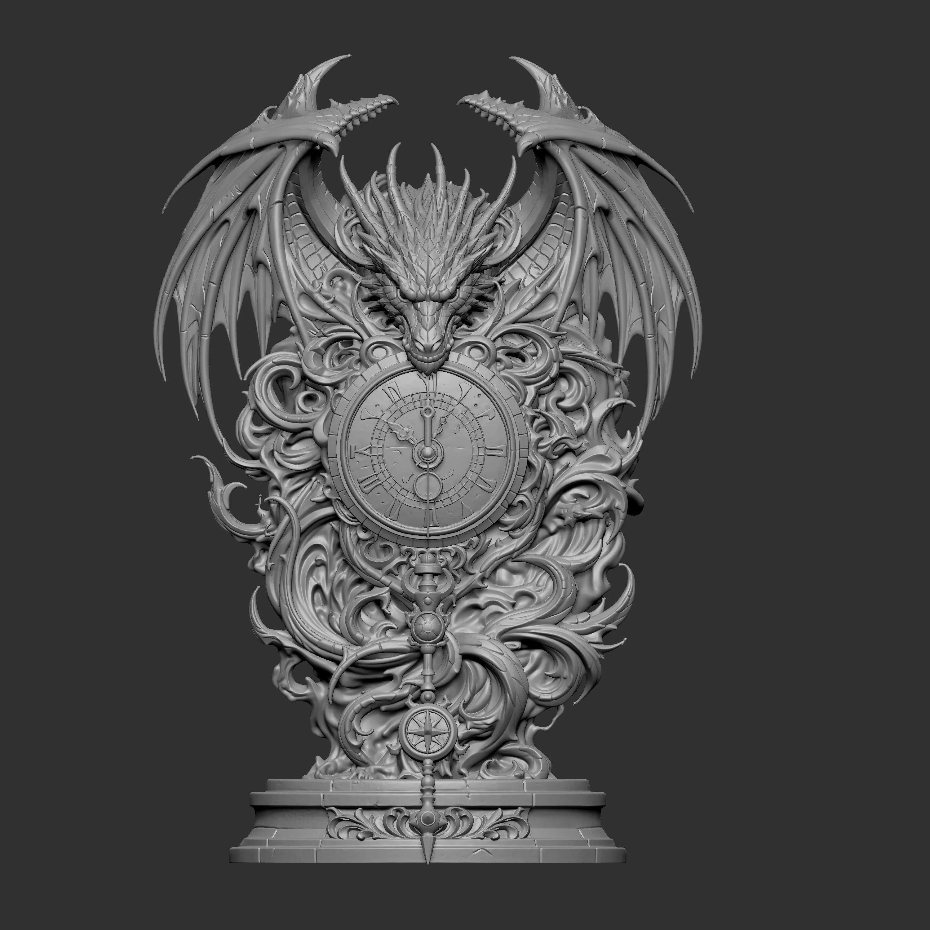 3D digital sculpture of a fantasy dragon clock 3D print model