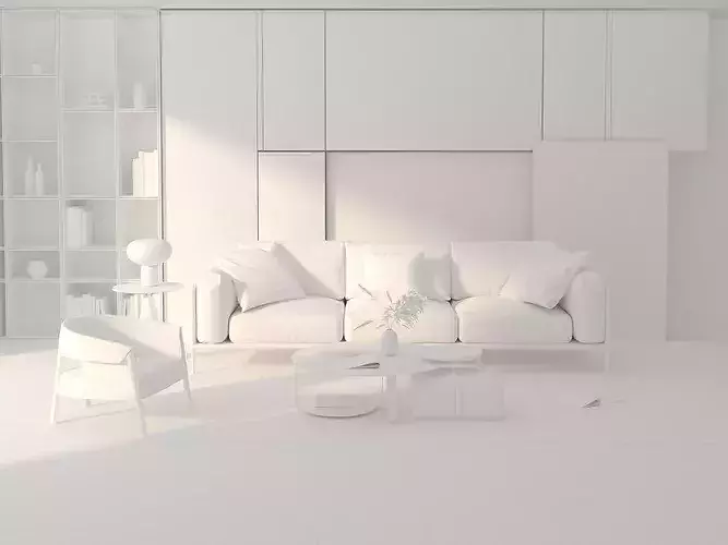 Modern Leather Sofa  set Living Room Furniture Set 3D model 4