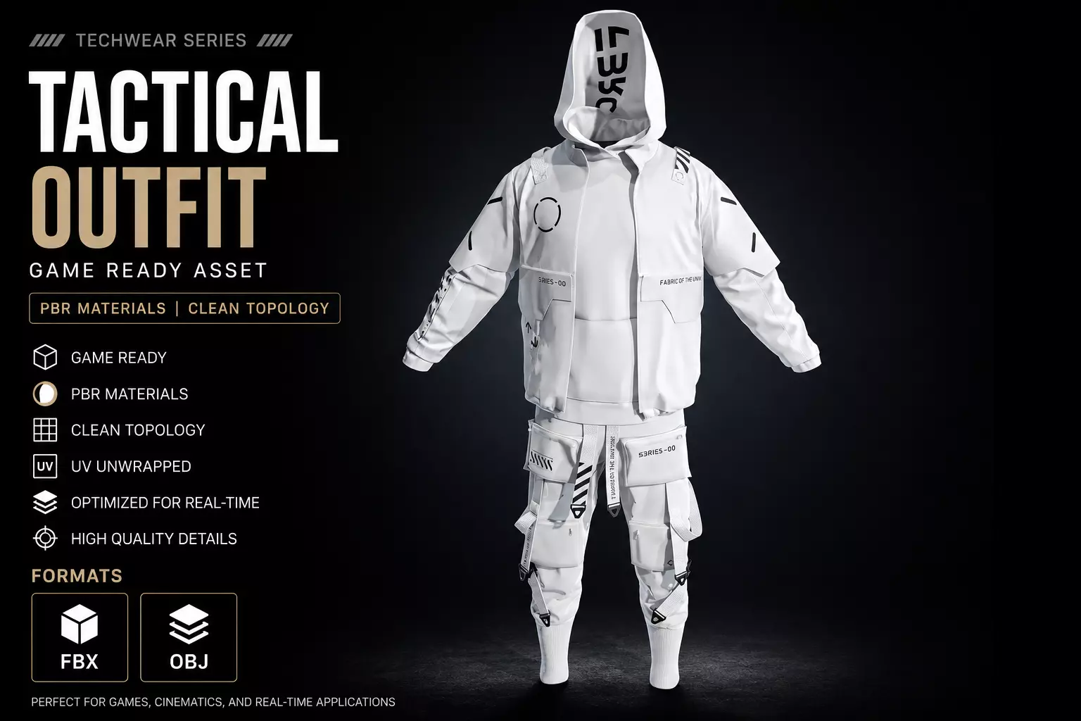 Techwear Tactical Outfit FBRC Game Ready PBR Low-poly 3D model