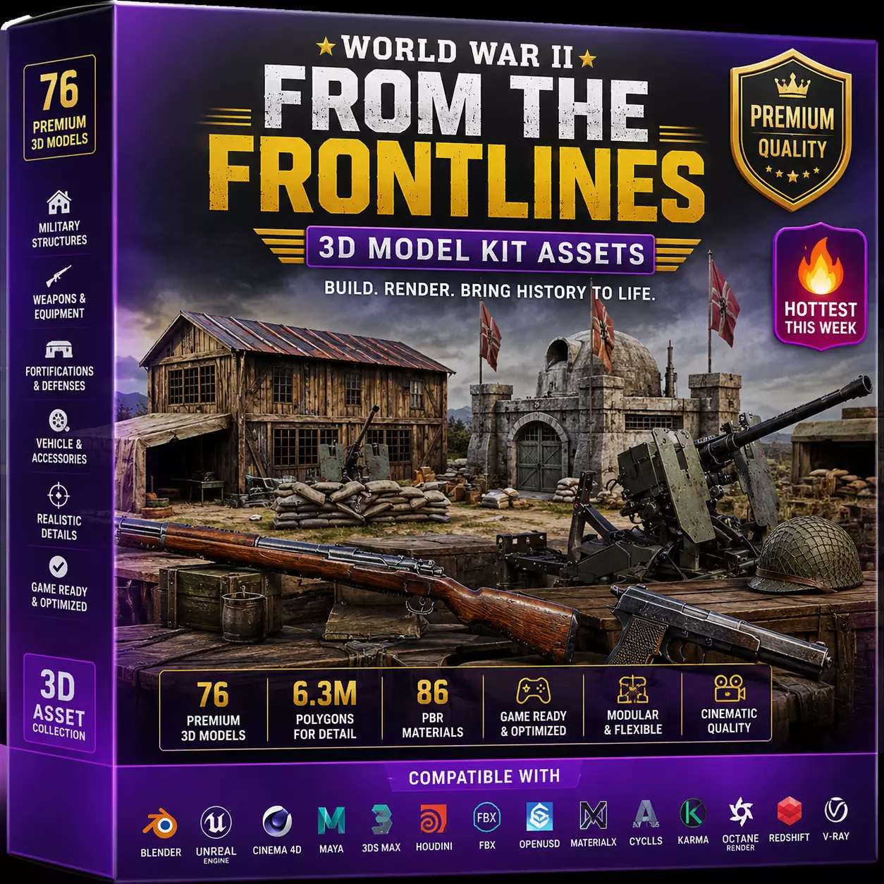 World War II From the Frontlines 3D Model Kit Assets Low-poly 3D model