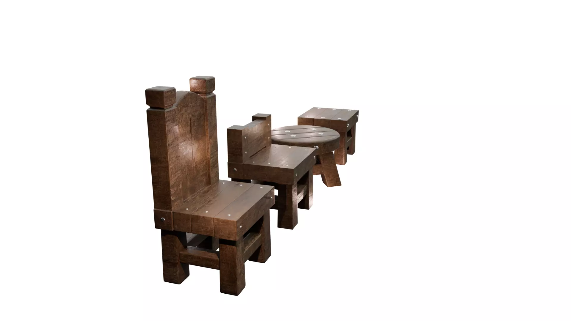Medieval Wooden Furniture Set 3D model