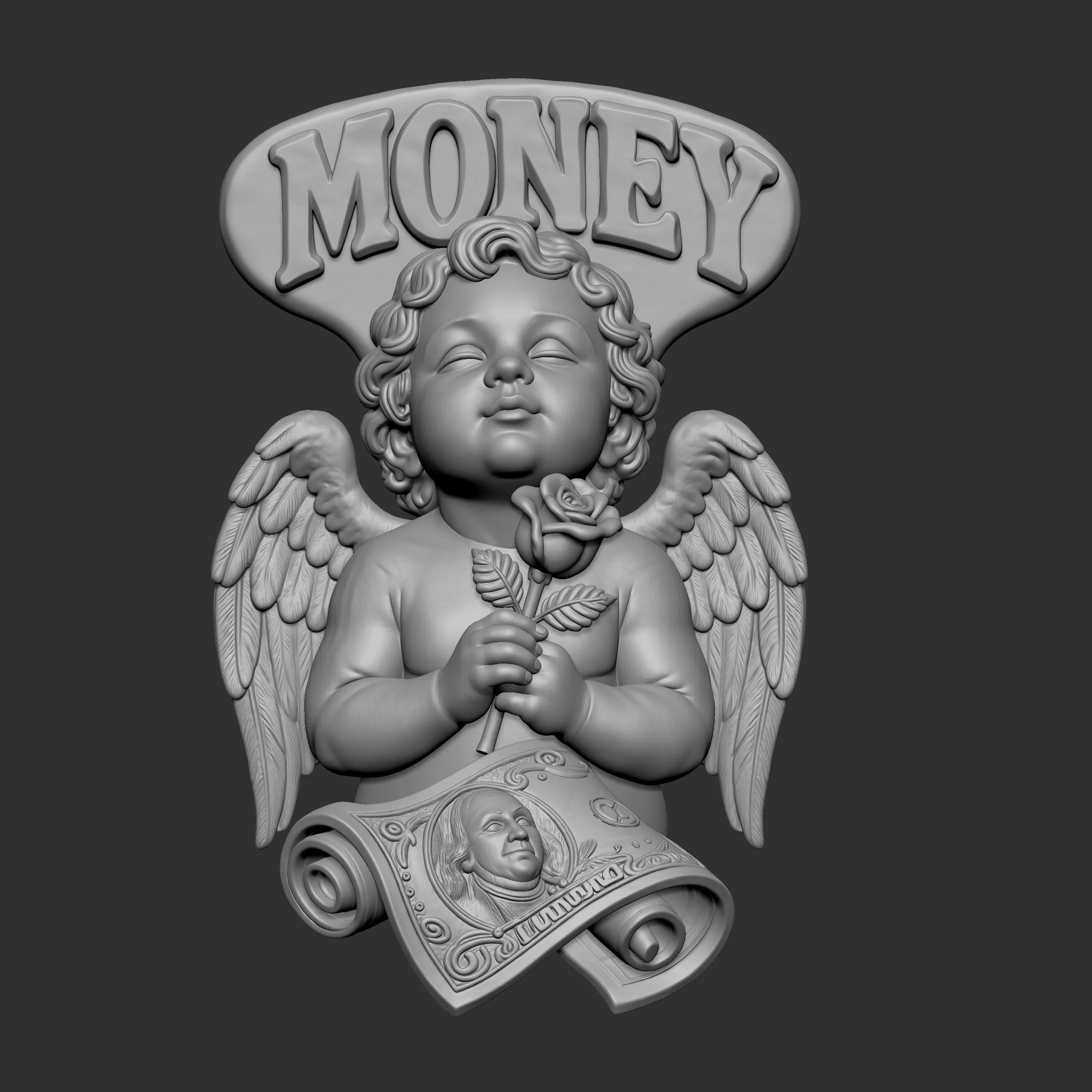 3D digital relief sculpt depicting a cherub or baby angel 3D print model