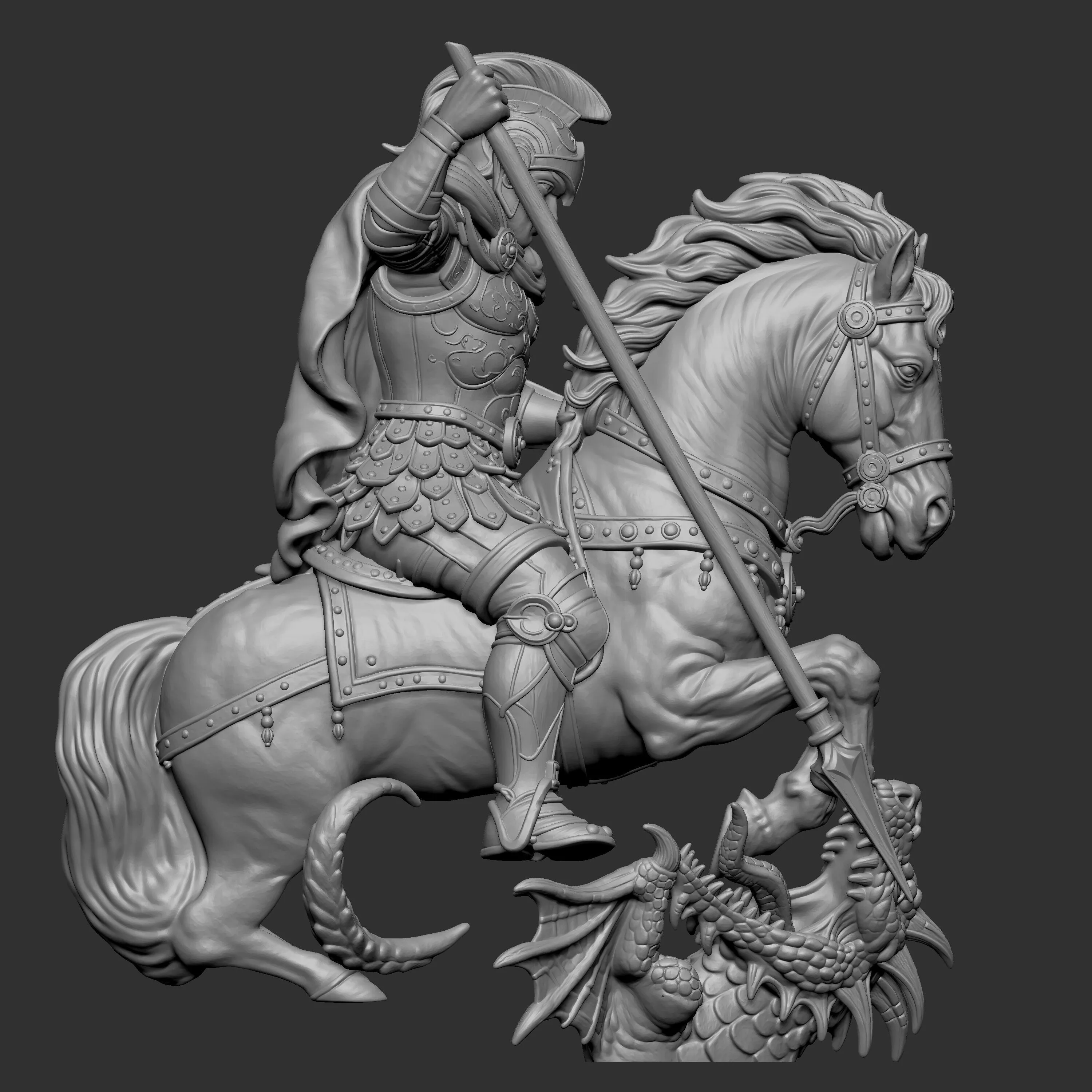mythological scene of Saint George slaying the dragon 3D print model