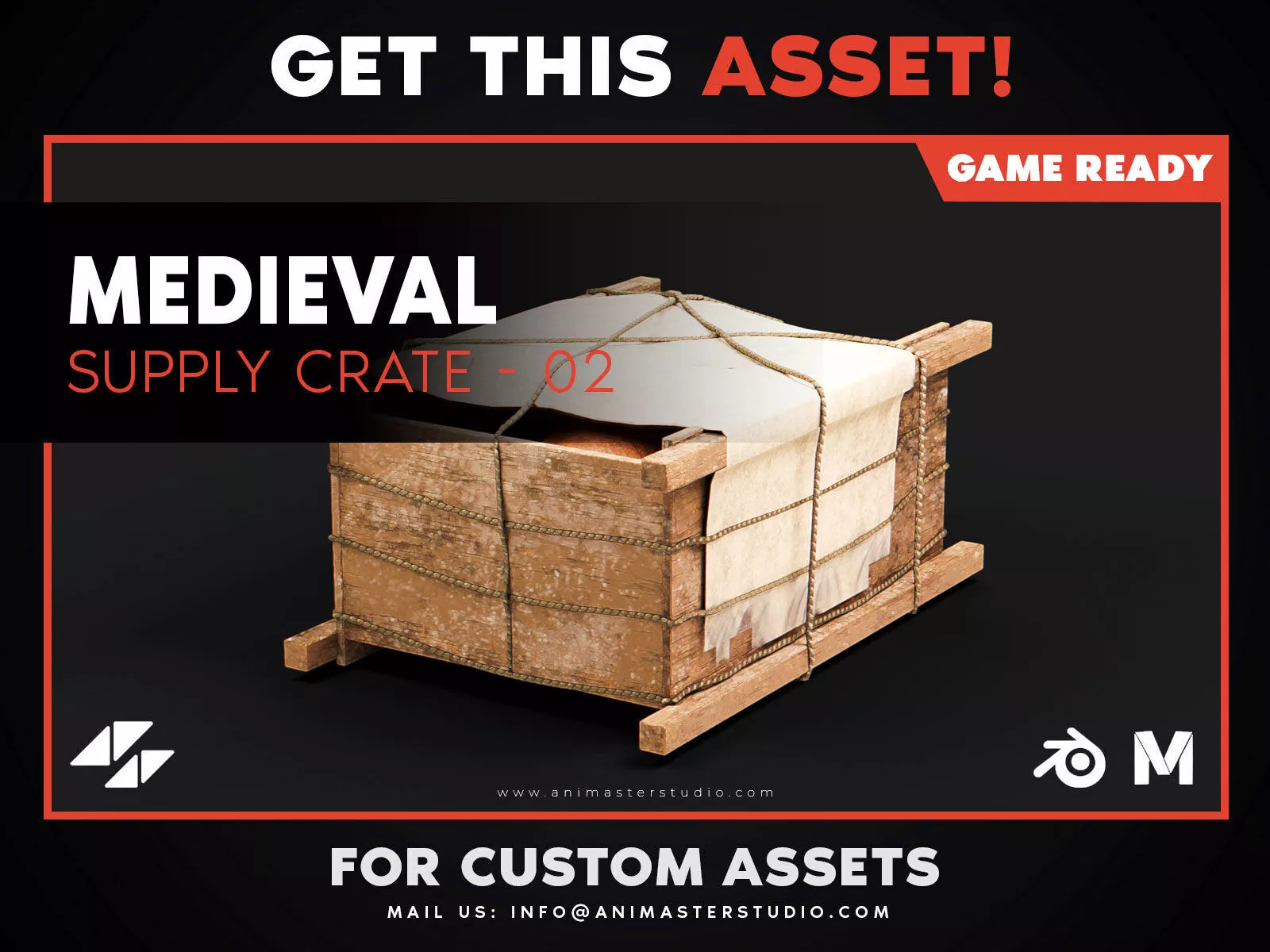 Medieval Supply Crate 02 - Game Ready PBR Low-poly 3D model