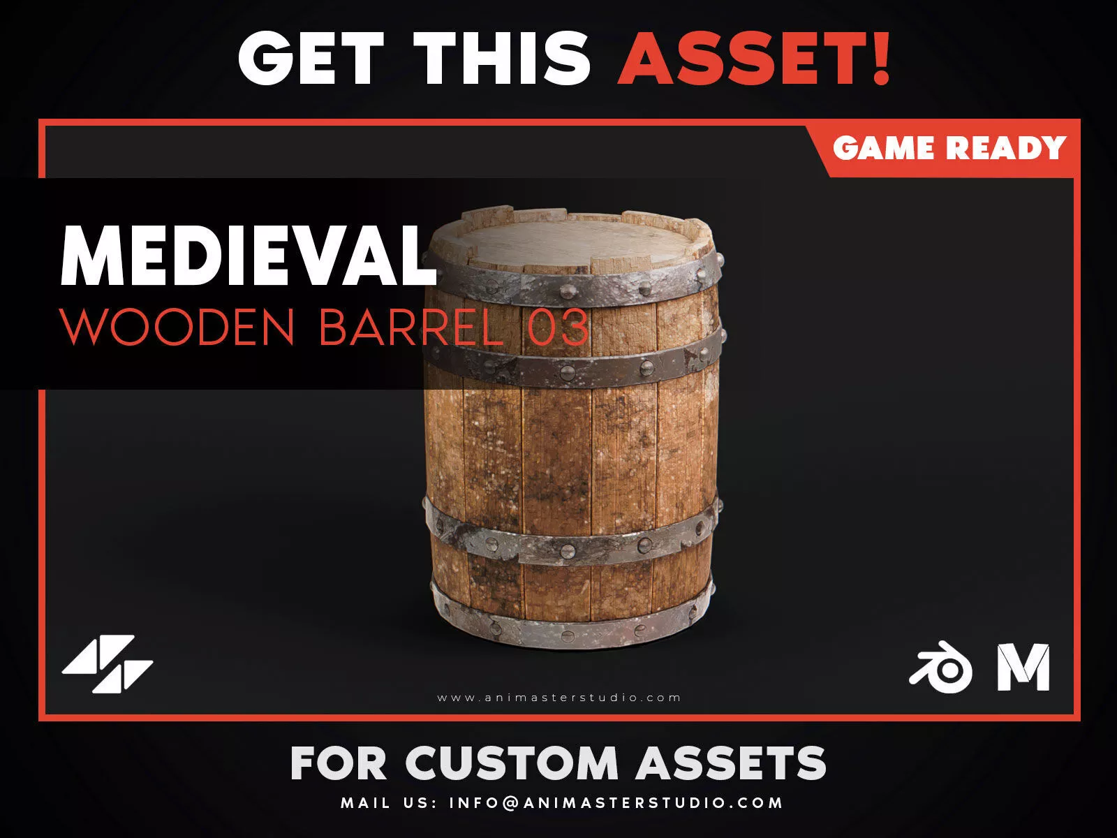 Medieval Wooden Barrel 03 - Game Ready PBR Low-poly 3D model