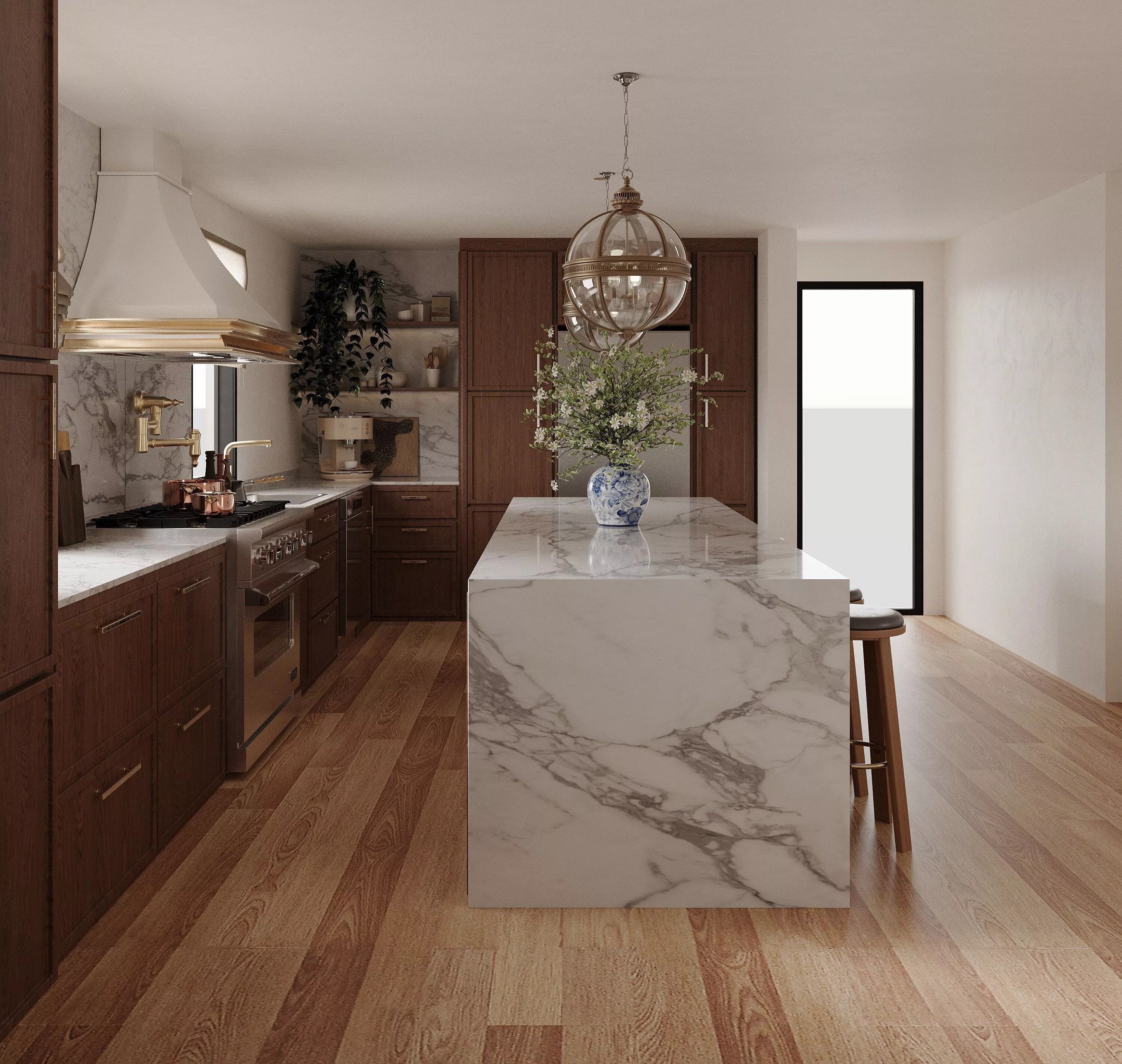 Luxury Walnut Kitchen Design 3ds Max Modern Kitchen Interior 3D model