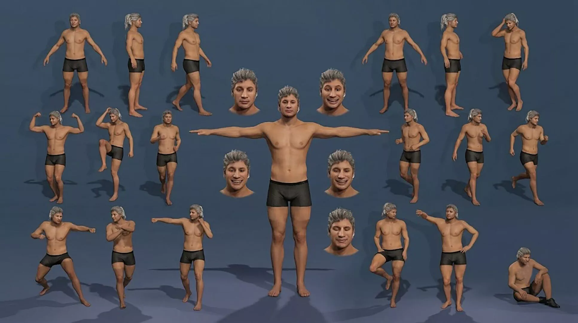 Athletic Man with Silver Hair Rigged Body Mesh with Blendshapes 3D model