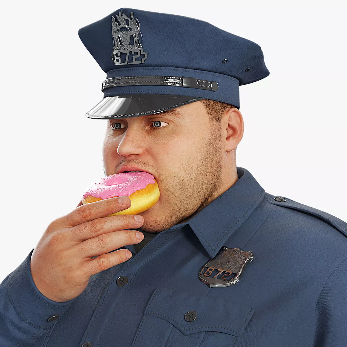Patrol Officer Eating Donut and Drinking Coffee Fur 3D model