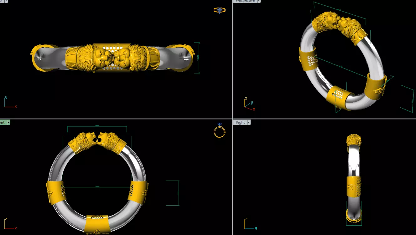 Multi-Station Lion Head Bangle 3D print model