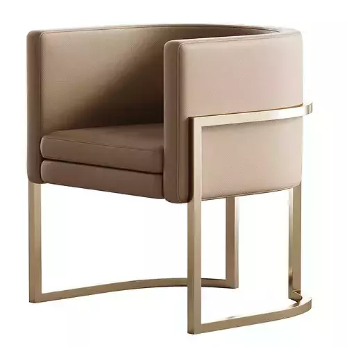 Parsons Arm Chair Leather Indoor Dining Chair with Gold Frame 3D model 7