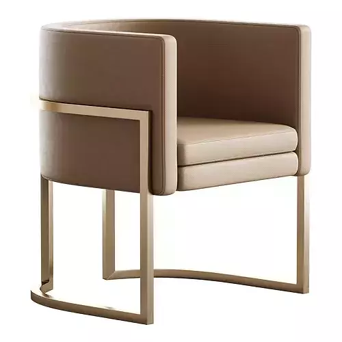 Parsons Arm Chair Leather Indoor Dining Chair with Gold Frame 3D model 5