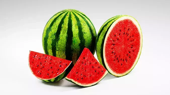 Watermelon Fruit Pack with Slices Low-poly 3D model