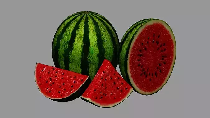 Watermelon Fruit Pack with Slices Low-poly 3D model 3