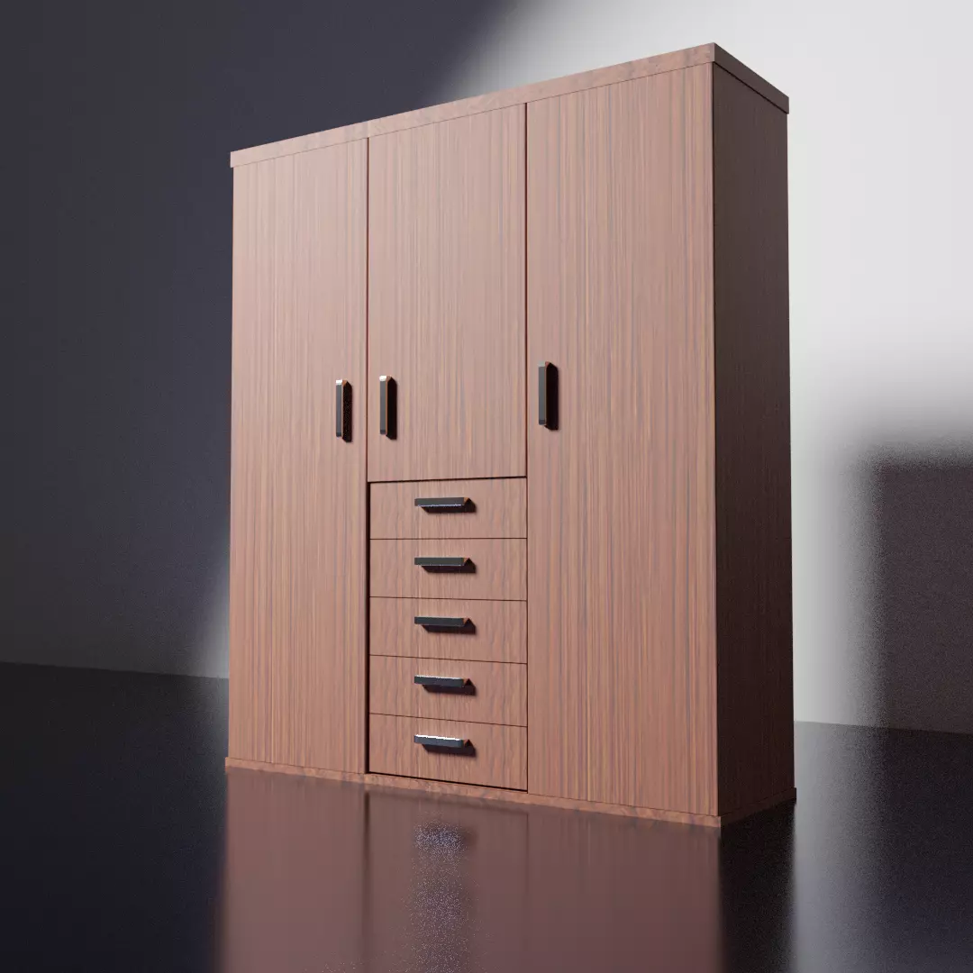 Modern Wooden Wardrobe Bedroom Closet Cabinet 3D Model Low-poly 3D model