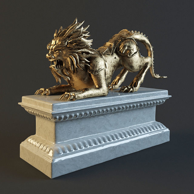 Lion Sculpture Low-poly 3D model_1