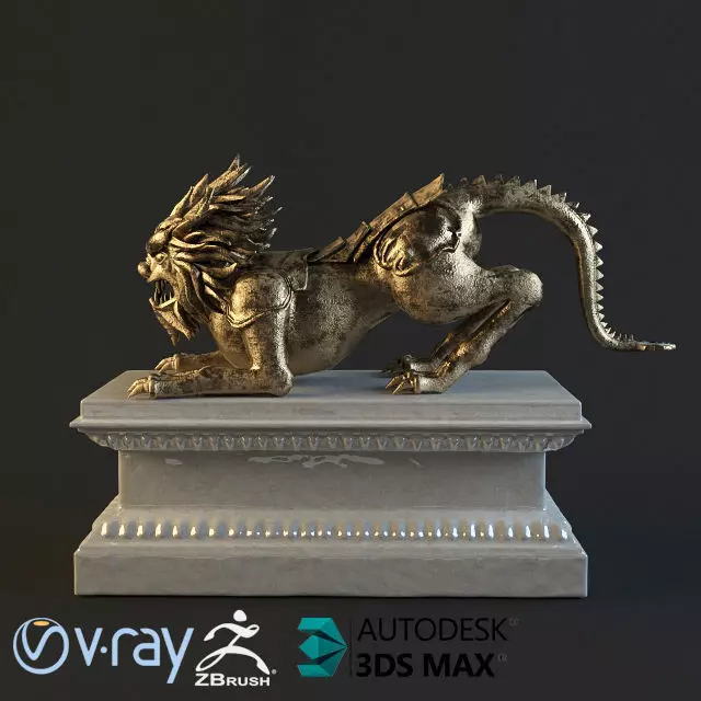 Lion Sculpture Low-poly 3D model_0