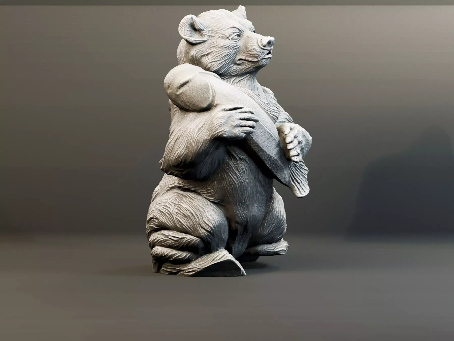 Bear Holding a Fish Statue 3D Model 3D print model
