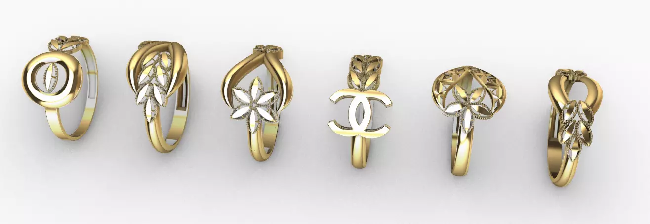 6 light gold rings 3D print model