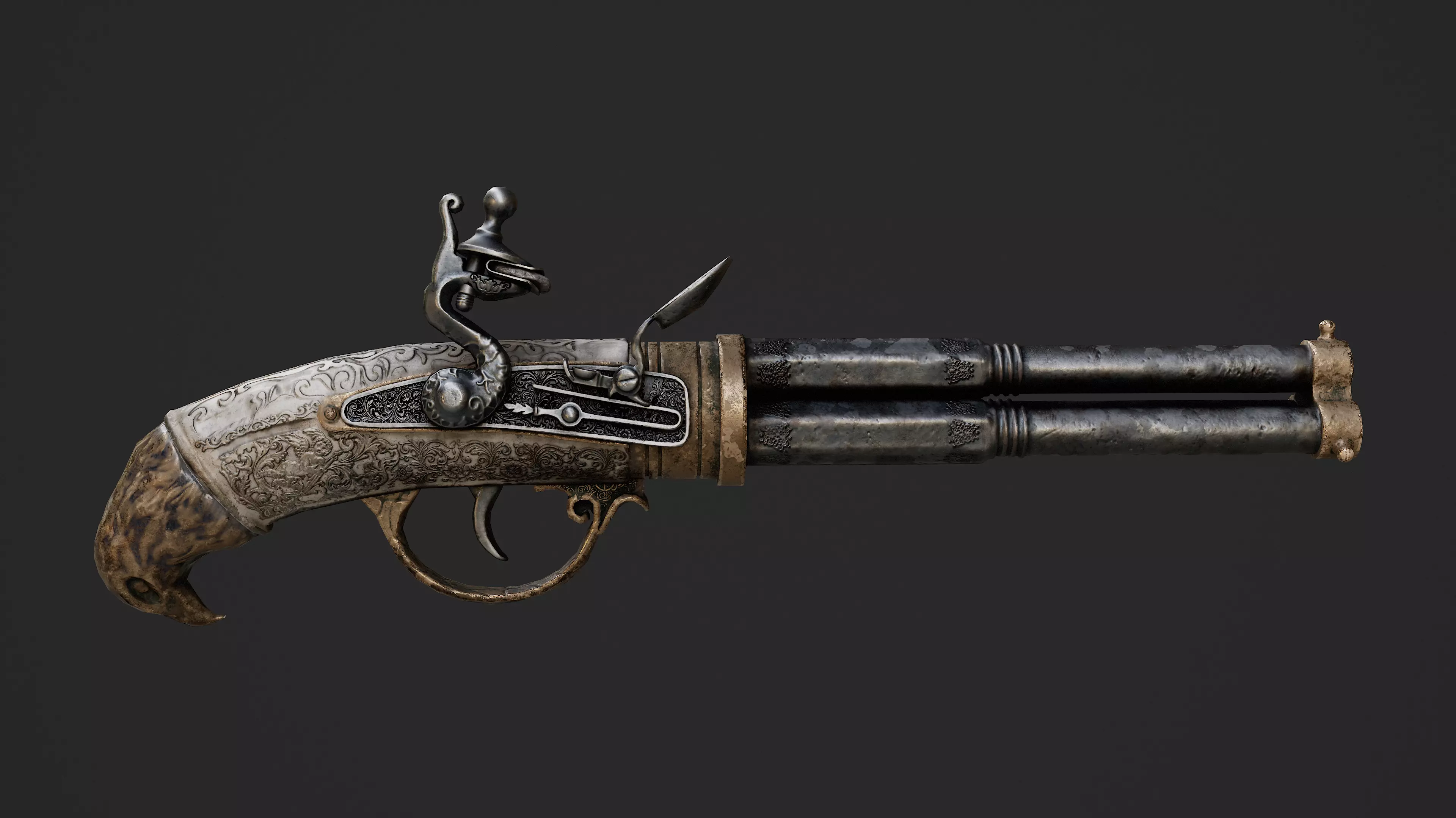 Flintlock Pistol Game Ready 3D Model Low-poly 3D model