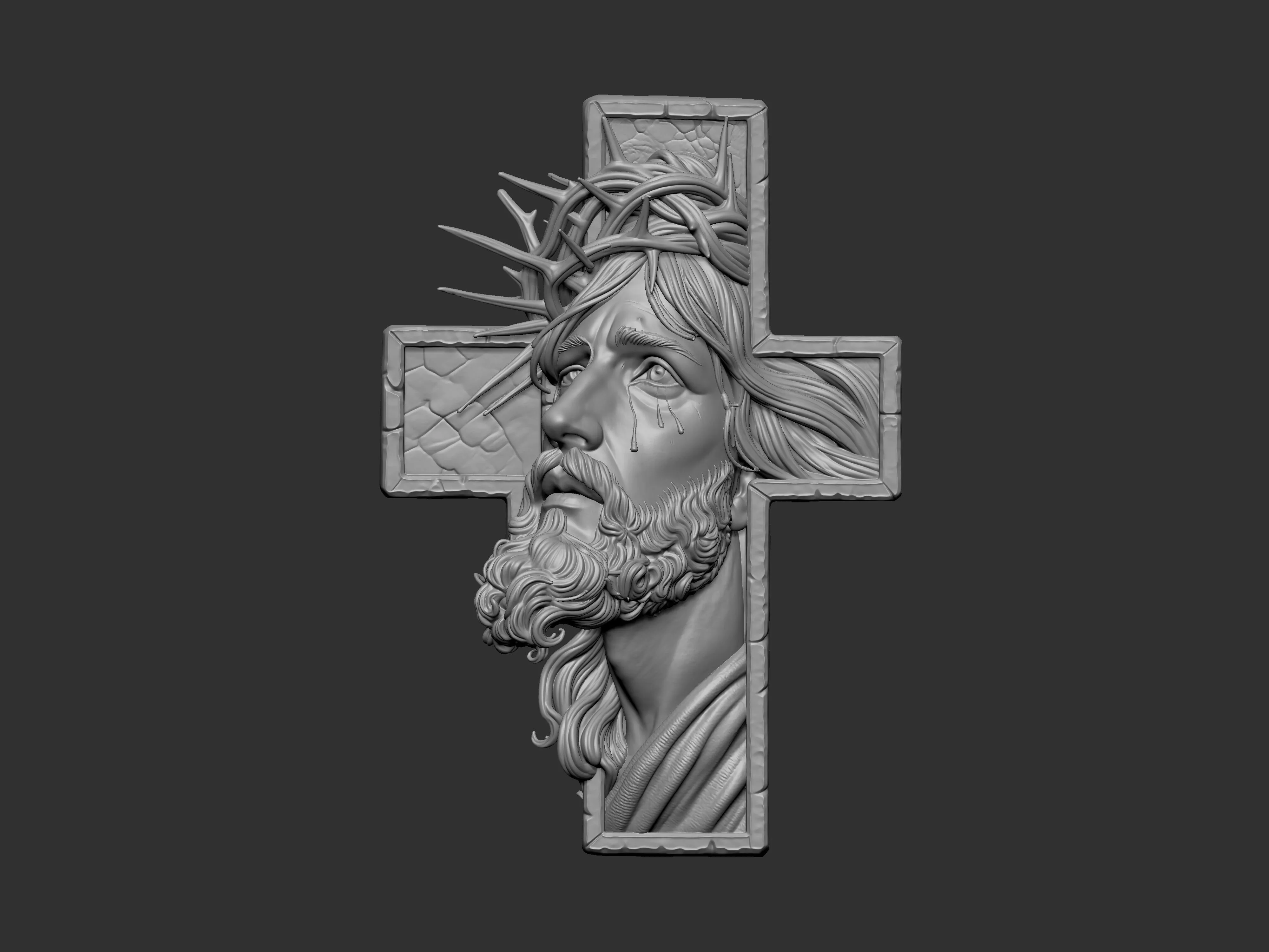 3D digital bas relief sculpture of Jesus Christ 3D print model