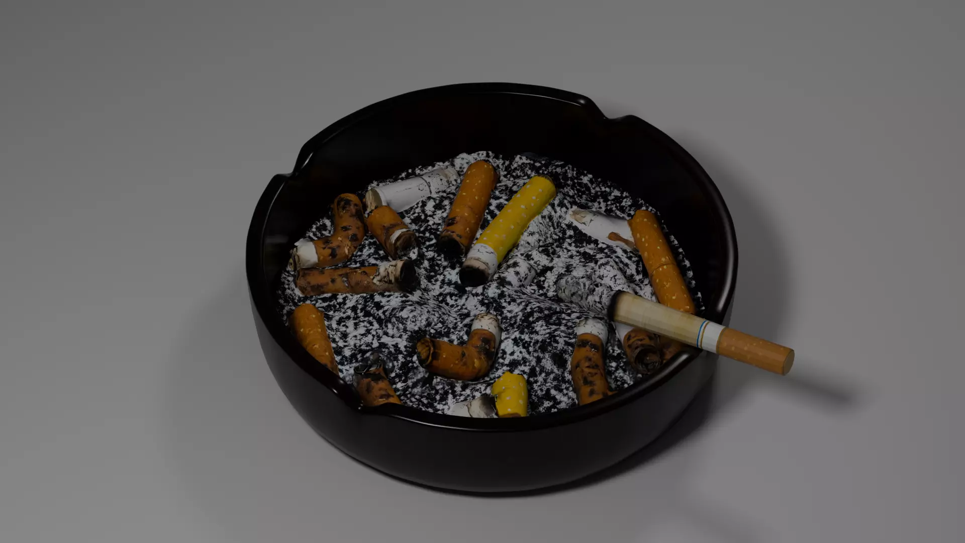 Realistic Ceramic Ashtray with Cigarette Ashes Free 3D model