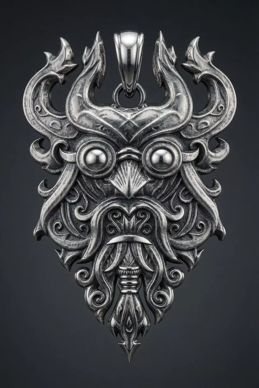 Viking Owl Mask Pendant Norse Celtic Jewelry STL 3D print model