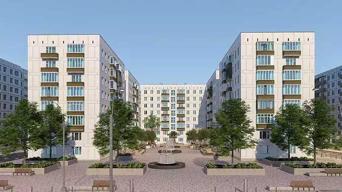 Residential Plaza Landscape 3D Pack 1 Low-poly 3D model 2