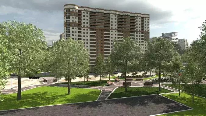 Residential Plaza Landscape 3D Pack 1 Low-poly 3D model 6