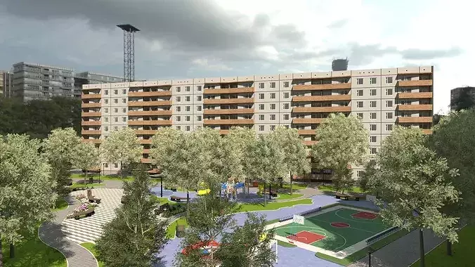 Residential Plaza Landscape 3D Pack 1 Low-poly 3D model 4