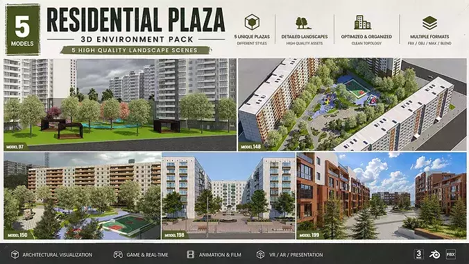 Residential Plaza Landscape 3D Pack 1 Low-poly 3D model