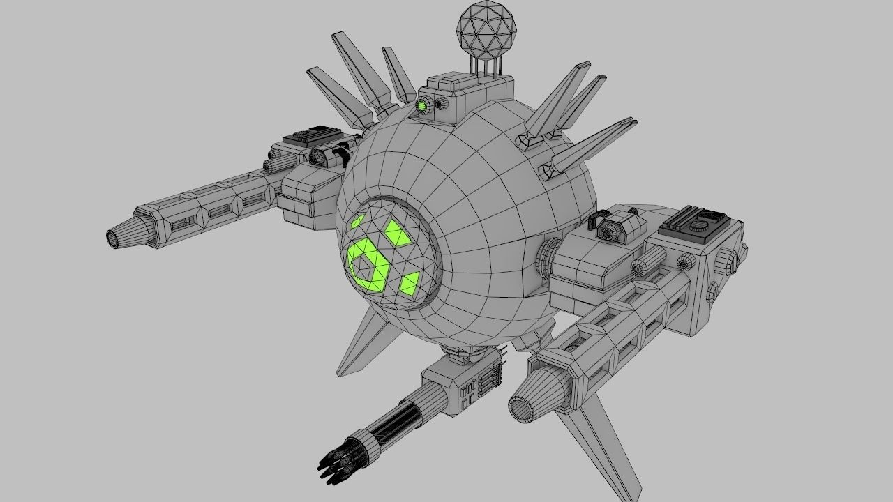 Science-fiction close-air support drone Low-poly 3D model_7