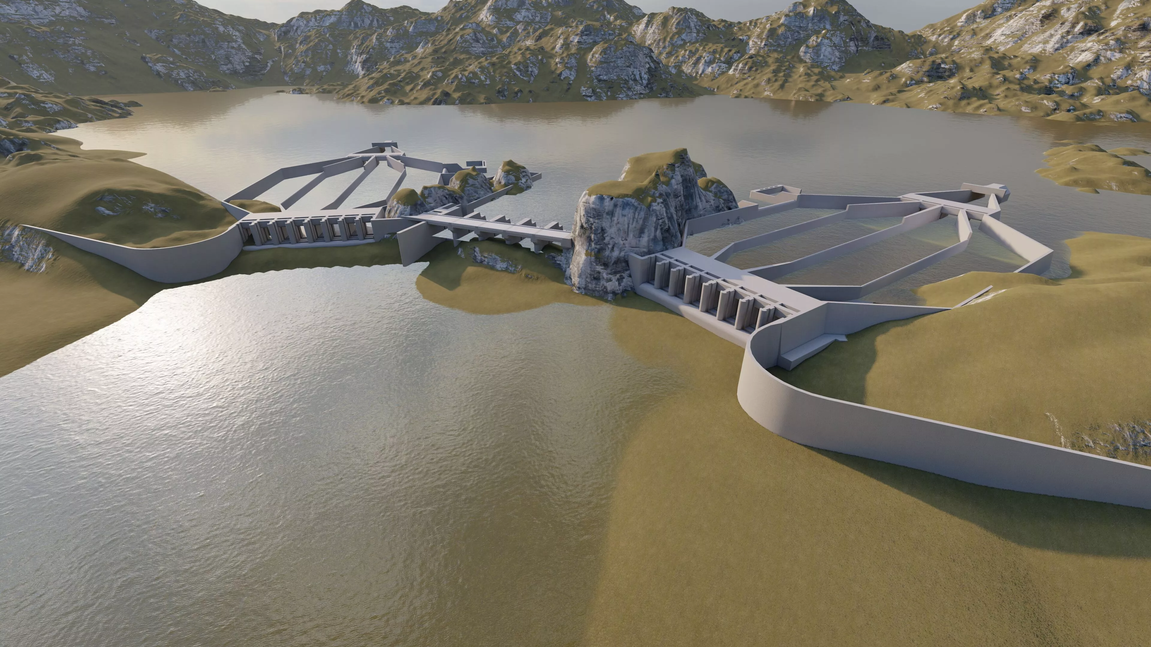 Concrete dam structure-Water dam 3D model